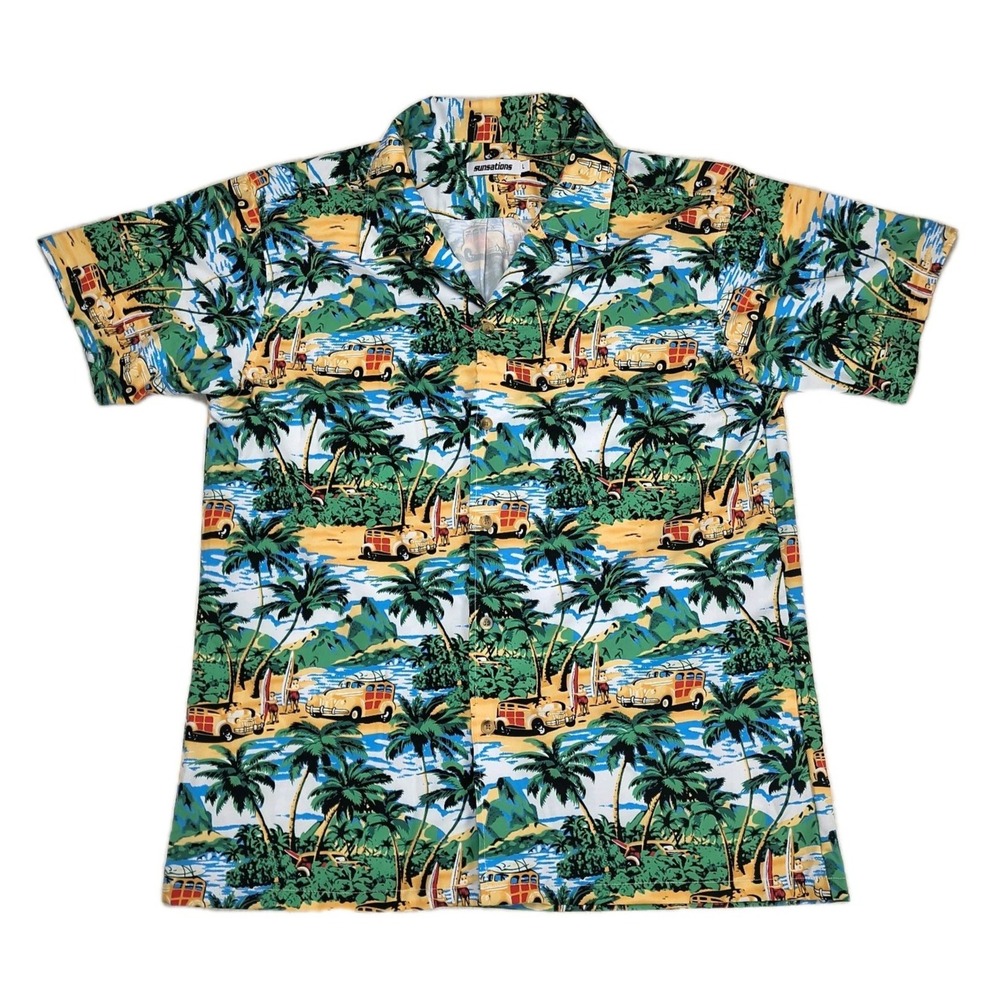 Sunsations Mens Large‎ Tropical Beach Woody Car Hawaiian Button Up Shirt MSS1001